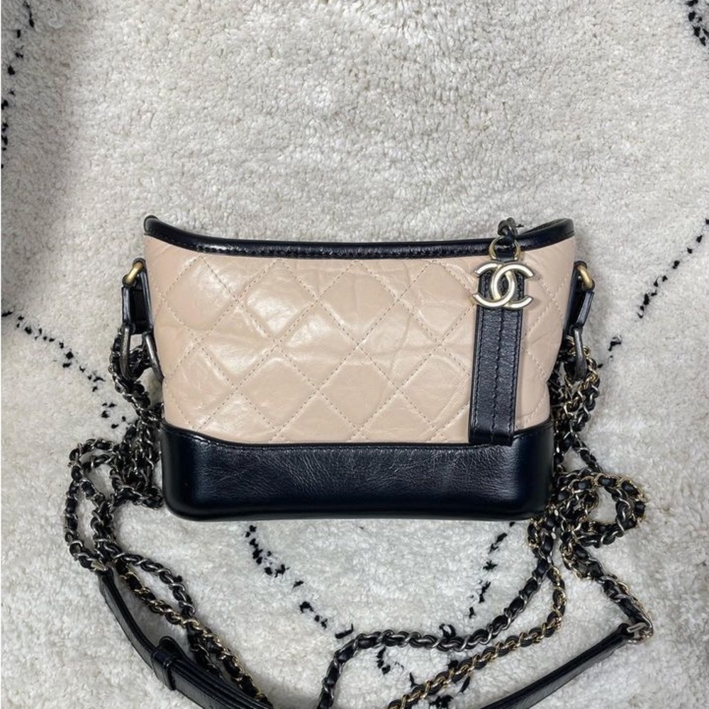 CHANEL hobo calfskin Gabriella beige/black
